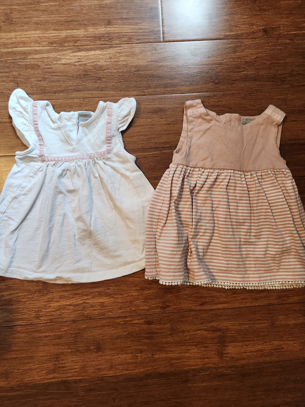 Tahari Set Of 2 Girl's Pink & White Cotton Summer Tunic Shirts, 24 Months